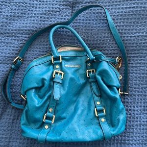 MICHAEL MICHAEL Kors Blue Ostrich Embossed Leather Tote